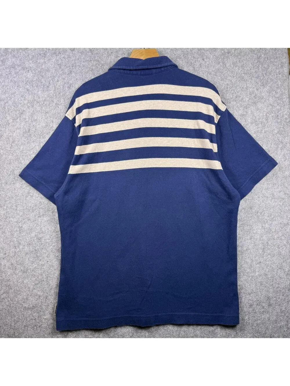 Vintage Levi's Striped Quarter Zip Shirt Short Sleeve Colorblock Navy Blue XL
